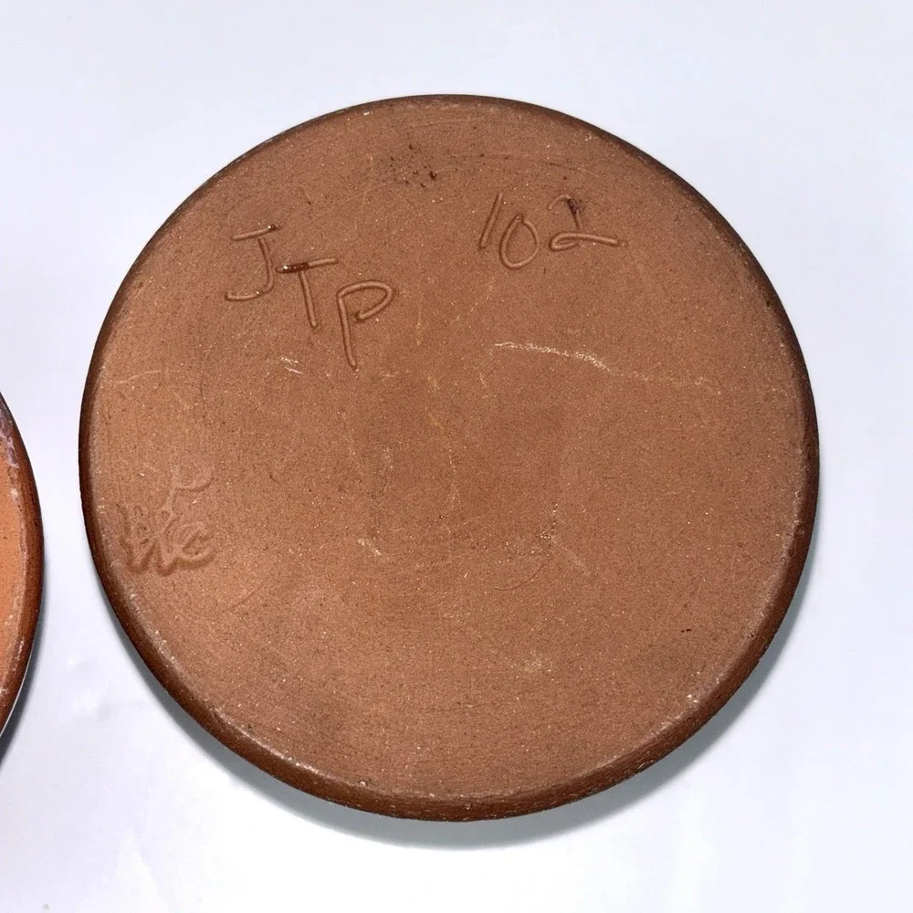 JTP 2004 Studio Pottery Redware Inkwells Pen Quill Holders Set of 2 Signed VTG